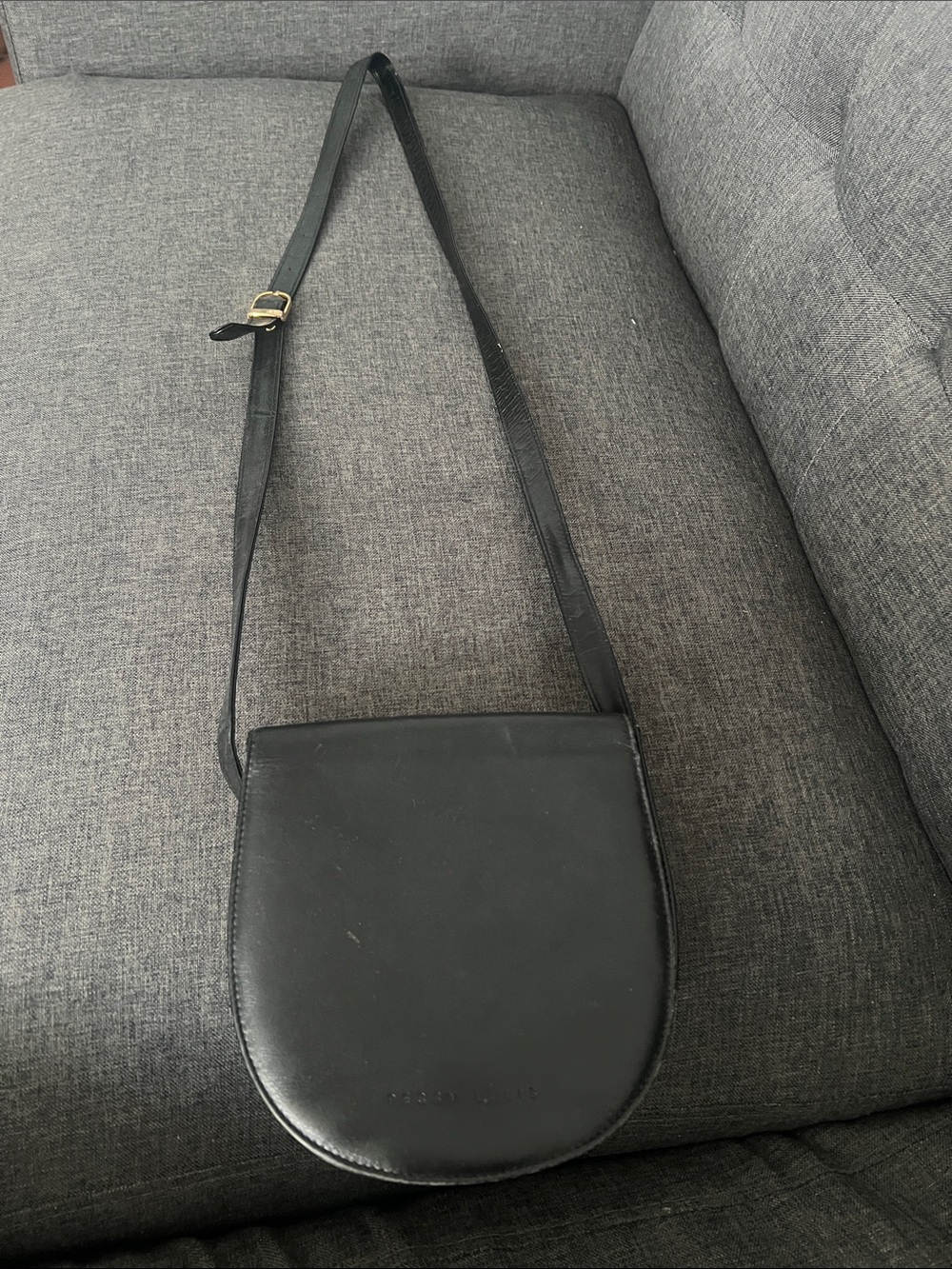 Perry Ellis Black Leather Crossbody Saddle Bag